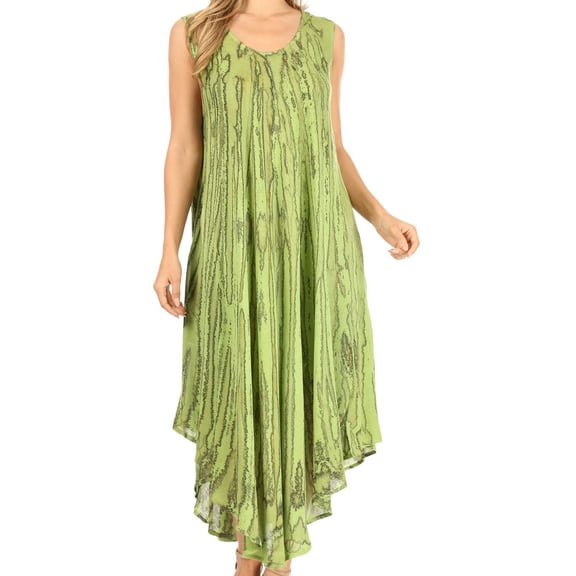 Sakkas Kara Long Draped Sleeveless Marbled Caftan Dress / Cover Up - Forest Green - One Size Regular