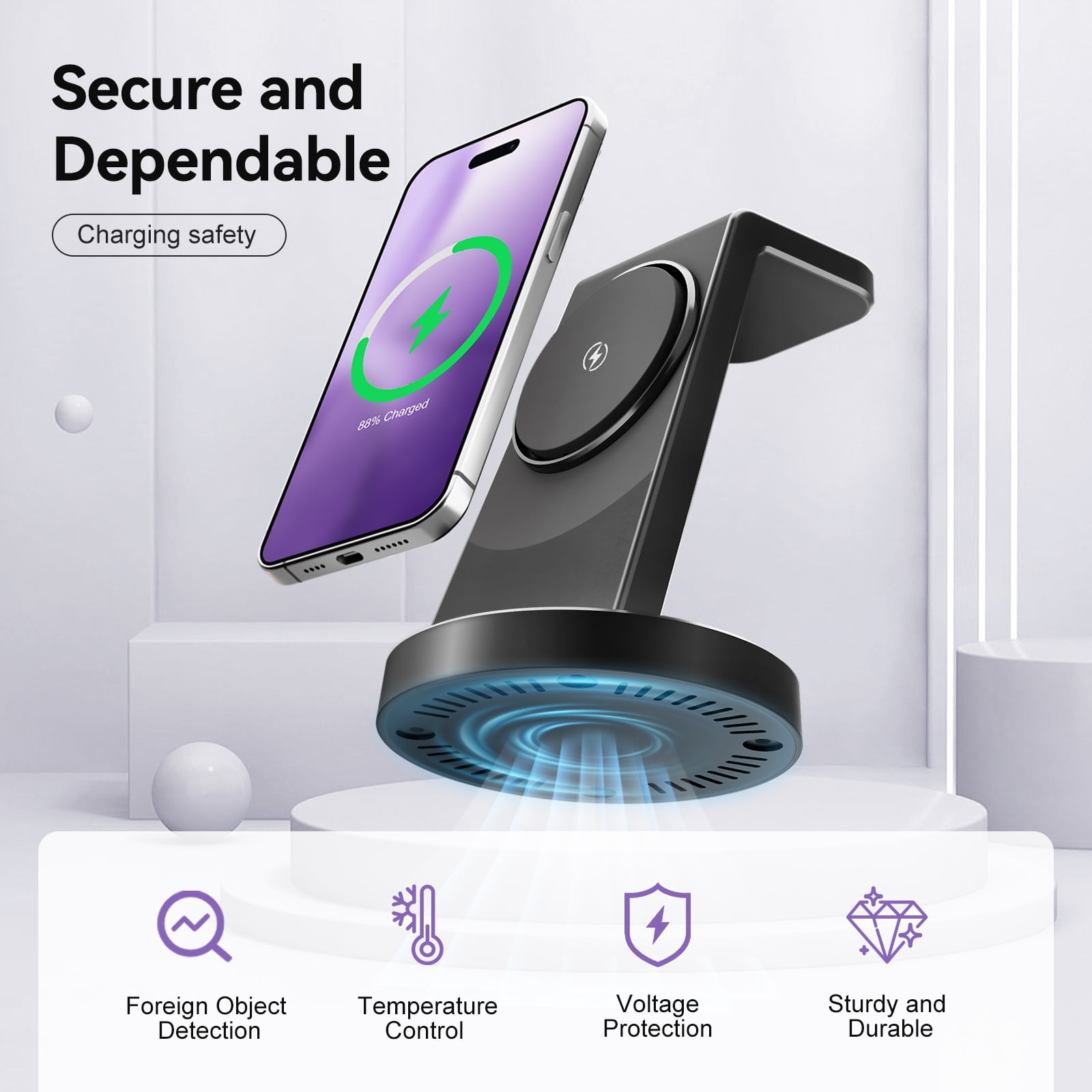 Charging Station, 15W Wireless Charger for iPhone 17 16 15 14 13 12 Pro X Max XR, Compatible with AirPods iWatch,3 in 1 Magnetic Stand