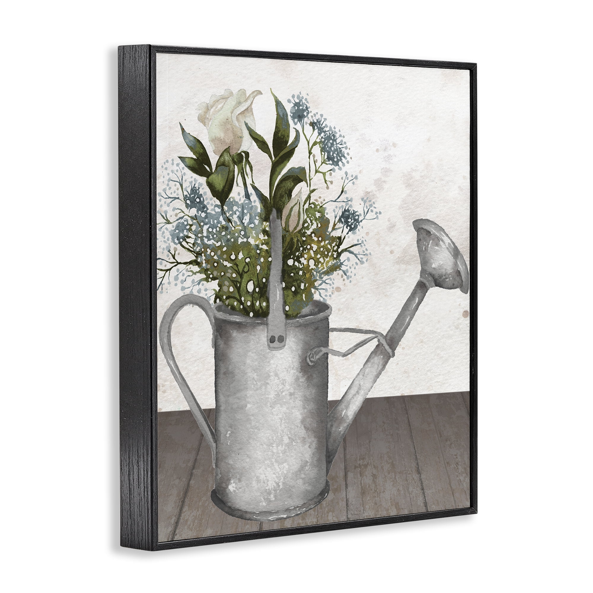 Stupell Industries Floral Pitcher Watering Can Black Framed Giclee Art, design by Elizabeth Medley