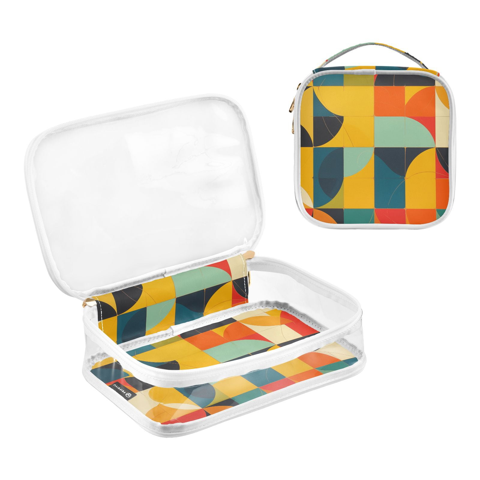 Clear Makeup Bags with Handle Large Opening 2 Pack Set Toiletry Bag Quart Size Bag, for Women Man Traveling Travel Essentials, Toiletries and Other. Colorful Abstract Vibrant Geometric Shape Curve