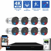 GW Security 8 Channel NVR UltraHD 4K Full-Time Color Night Vision PoE Security Camera System with (8) 8MP Two-Way Audio PoE Outdoor Cameras, AI Human & Cars Detection with Alarm Lights