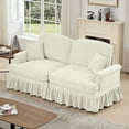 thumbnail image 3 of Newest Elegant Oversized Large Two Seater Sofa Couch, Flared Arms, Removable Ruffles Pleats Skirts, Spindle Legs,Comfy Chenille Two-Seat Love Seat Sofa for Living Room,Beige White, 3 of 20