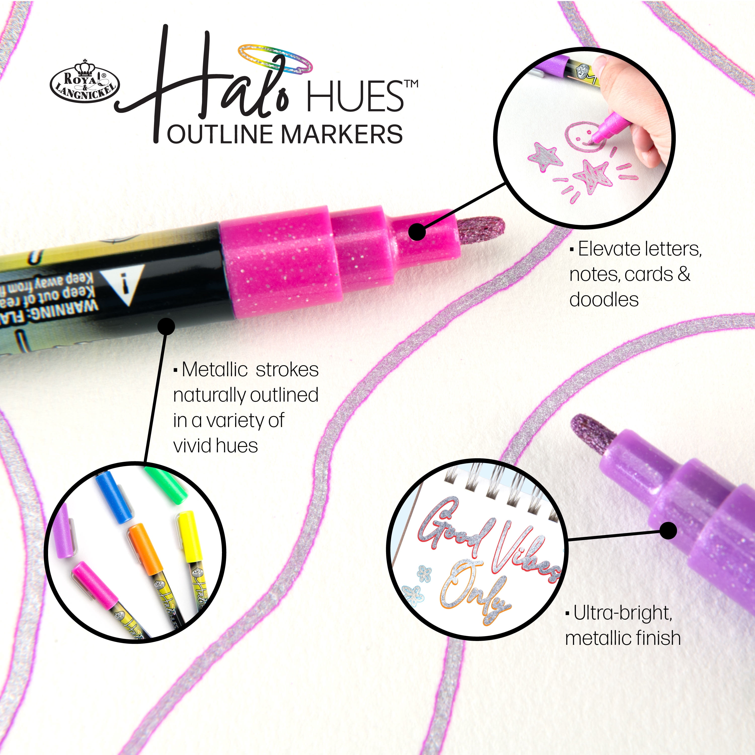 Royal & Langnickel - 6pc 2MM Outline Marker Set, Halo Hues