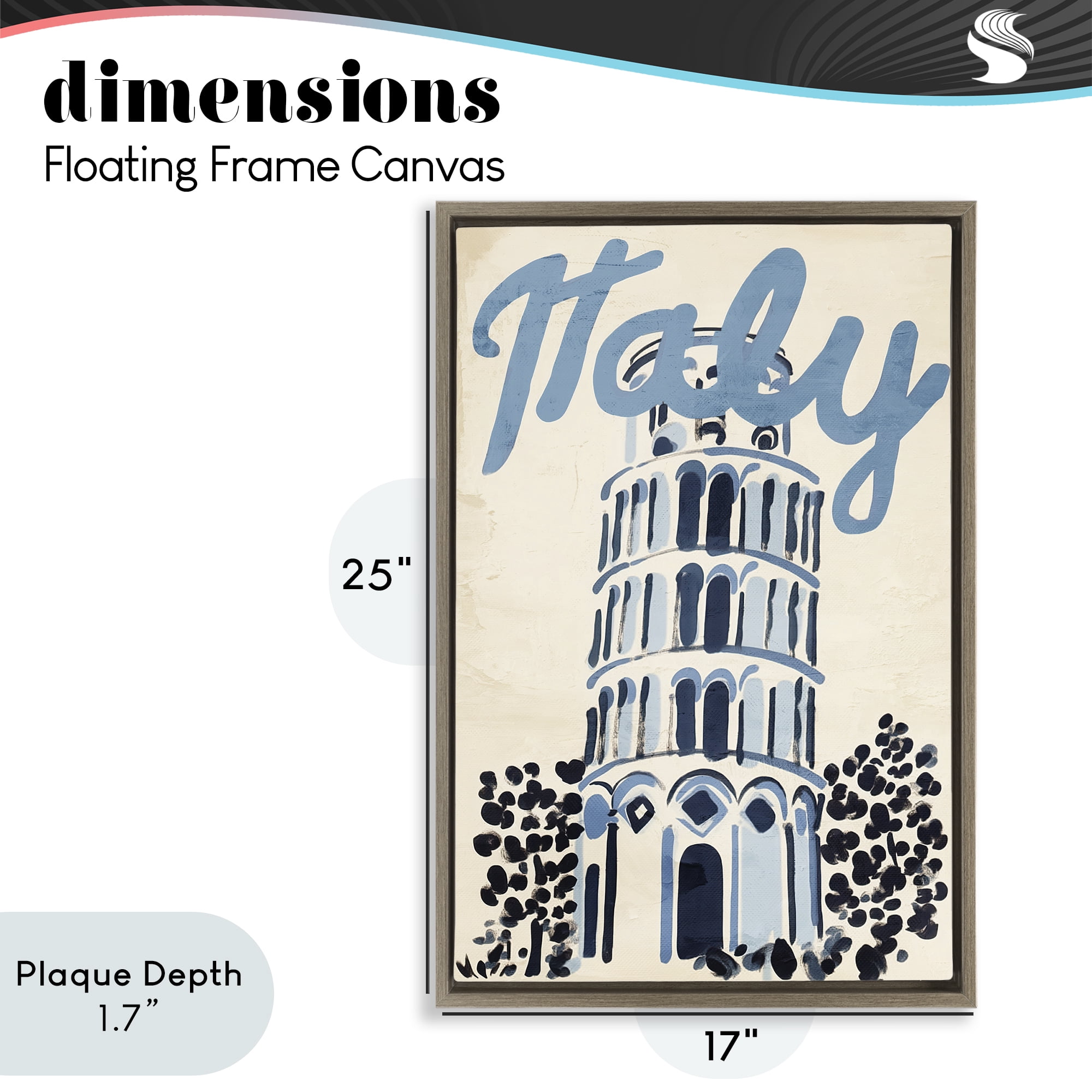 Stupell Industries Blue & Beige Italy Travel Brown Framed Floater Canvas Wall Art, design by Annabelle Hall