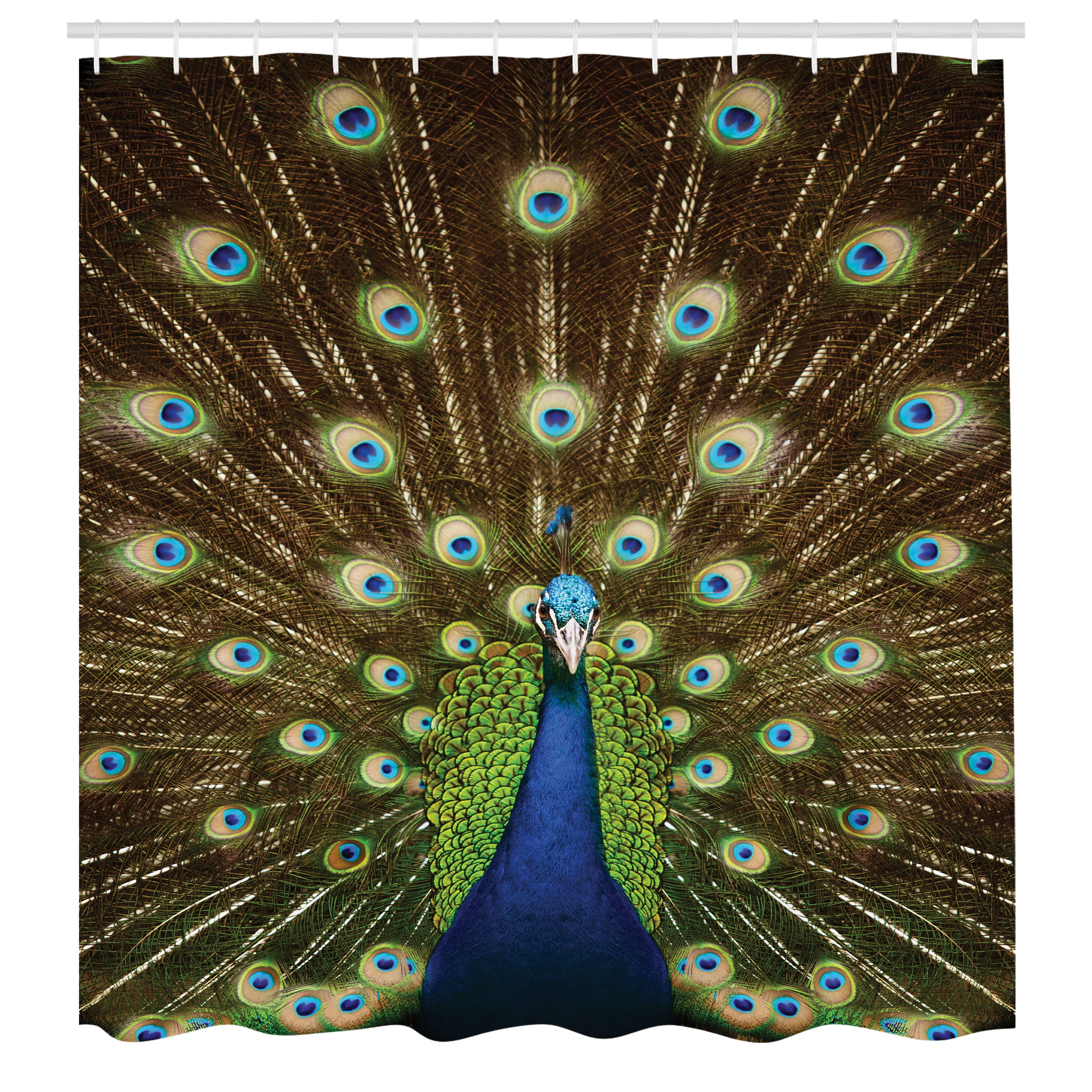 Ambesonne Colorful Shower Curtain, Peacock with Feathers, 69Wx84L, Navy Blue  Green Brown 