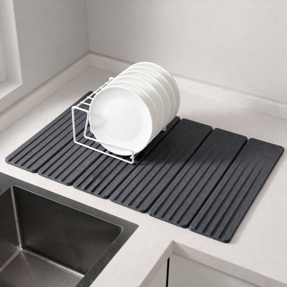 Studyset Stone Drying Mat for Kitchen Counter, Foldable Quick Dry Stone Dishes Mats, Water Absorbing Diatomaceous Earth Pad for Dishes Bottles Cups 23.6" l x 15.4" w