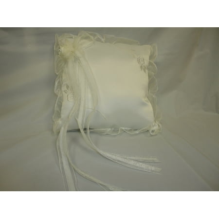 Wedding Ceremony White Wedding Ring Bearer Pillow with Embroidery Flower