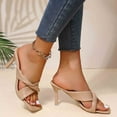 thumbnail image 4 of Sandalias de tacón alto para mujer, para ocio, vacaciones, cabeza cuadrada, plisadas, cruzadas Wmkox8yii ytu2586, 4 of 9