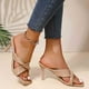 thumbnail image 4 of Sandalias de tacón alto para mujer, para ocio, vacaciones, cabeza cuadrada, plisadas, cruzadas Wmkox8yii ytu2584, 4 of 9
