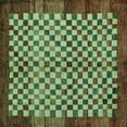 thumbnail image 1 of Ahgly Company Machine Washable Indoor Square Checkered Turquoise Blue Modern Area Rugs, 5' Square, 1 of 4