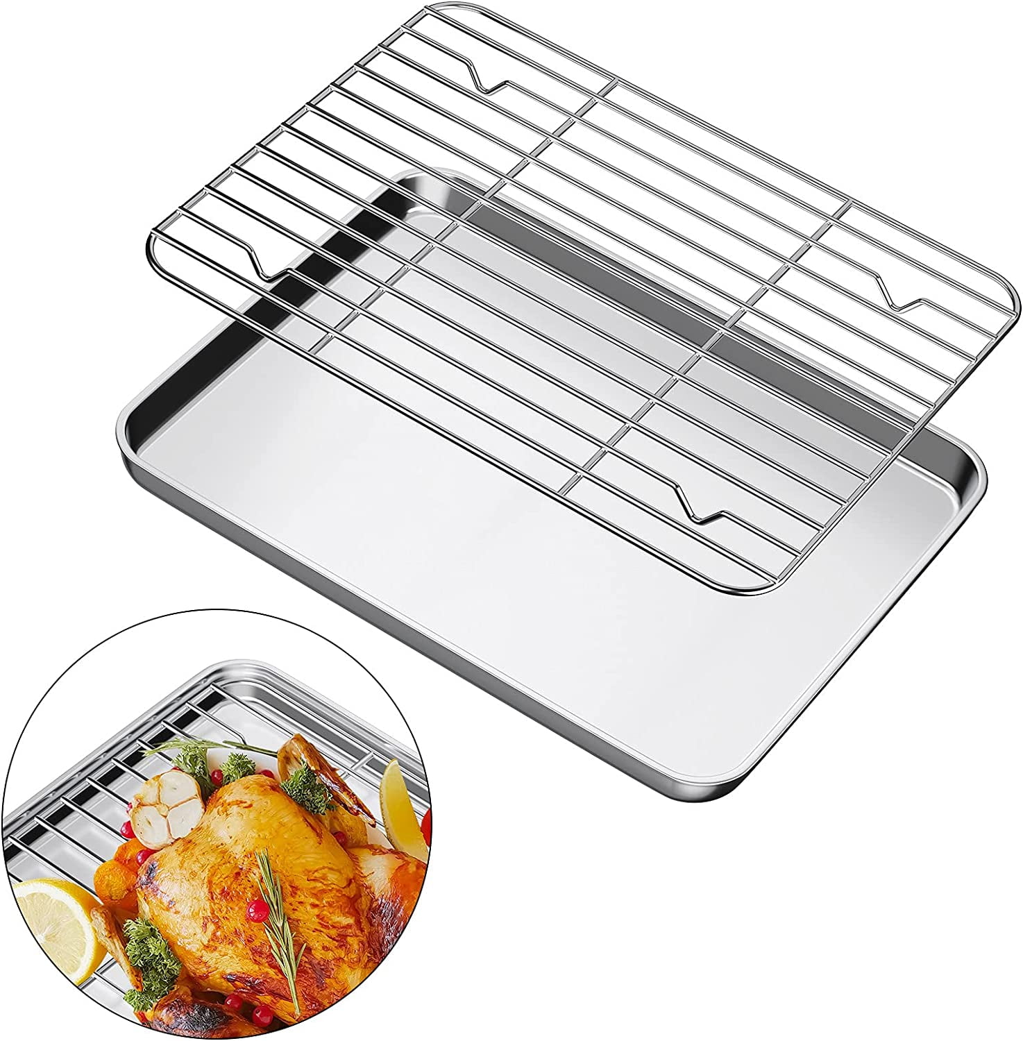 Baking Tray with Rack Set, Stainless Steel Baking Sheet with Cooling Rack  15.7 x 11.8, Easy Clean & Dishwasher Safe, Oven Trays for Bread/  Biscuits/ Meat Cooking Suitable for Thanksgiving,Christmas 