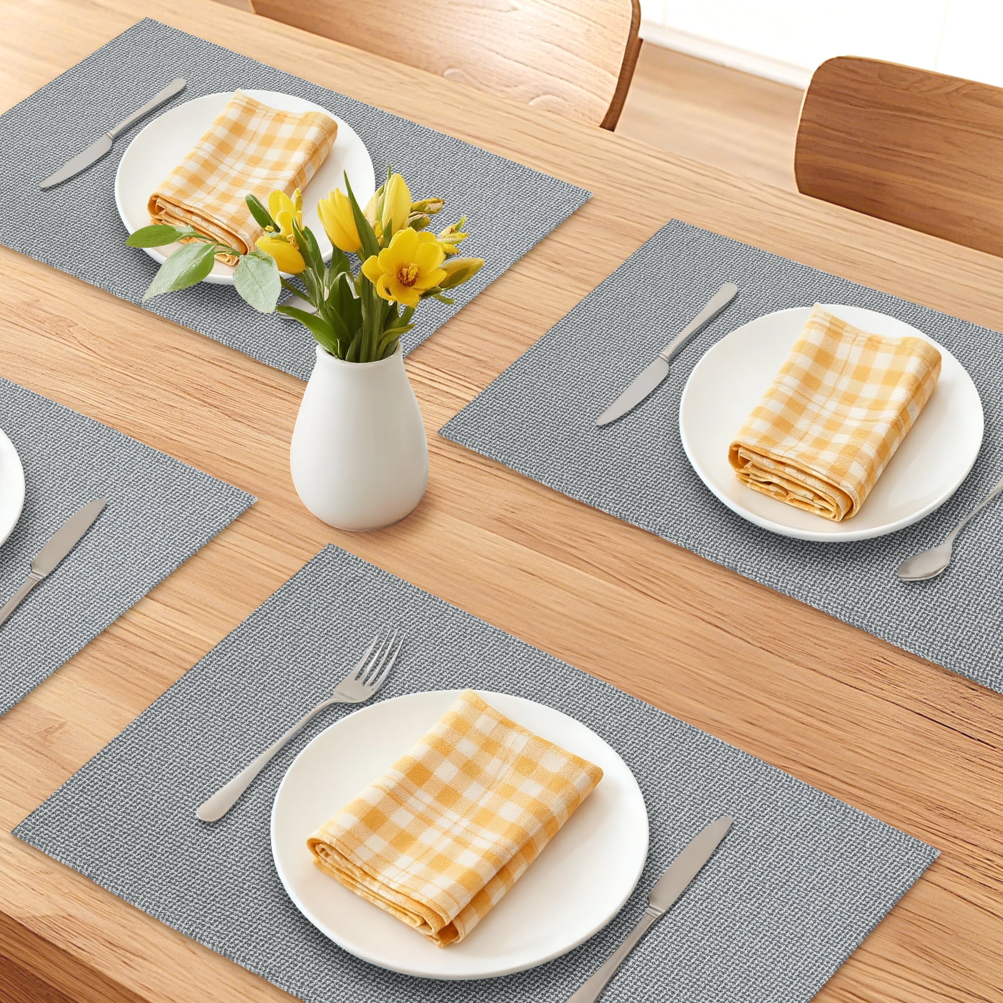 Unique Bargains Cotton and Linen 4Pcs Rustic Table Mats Dark Gray 18.1x11.8inch