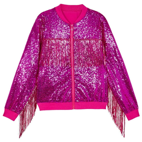 CUZIBR Sequin Jackets Girls Long Sleeve Zip Up Jacket For Kids Shiny Fashion Personality Coats Breathable Dailywear For Toddler