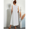 thumbnail image 4 of Robe Maxi Femme 2025 Sans Manches Robes d'Été Col en V Décontractées à Étages avec Poches Blanc P, 4 of 7