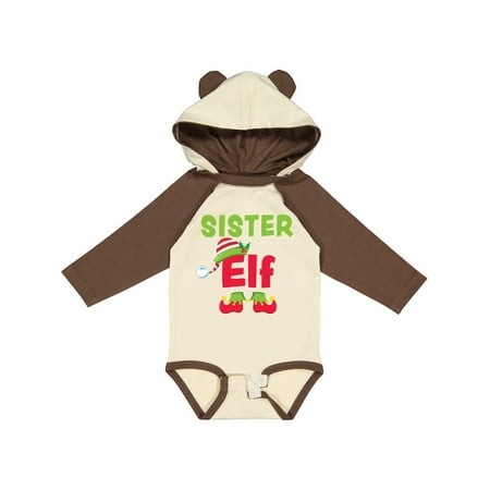 

Inktastic Christmas Sister Elf Gift Baby Girl Long Sleeve Bodysuit