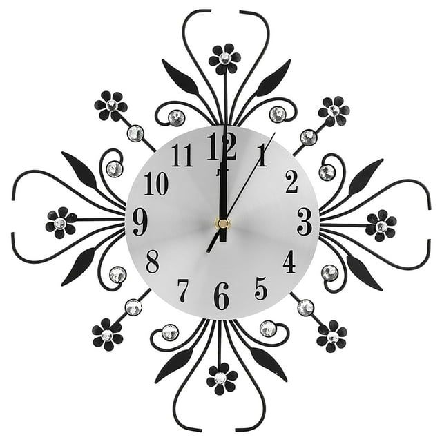 Growcolor Clock Wall Clock Iron European Style Flower?Shaped Wall?mounted Clock