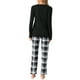 thumbnail image 3 of Conjunto de pijamas para mujer INSPIRE CHIC de manga larga, pijamas de cuadros suaves, conjuntos de lounge con bolsillos XL negro, 3 of 6