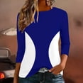 thumbnail image 5 of Women's Blouses Dressy Casual,3/4 Sleeve Tops for Women Contrast Crewneck Casual Shirts Three Quarter Length Loose Fit Summer Blouses, 5 of 9