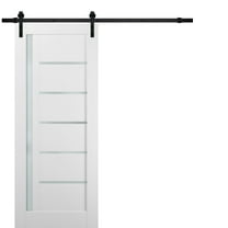 Sliding Barn Door 36 x 80 with Hardware | Quadro 4088 White Silk with Frosted Opaque Glass | Top Mount 6.6FT Rail Hangers Sturdy Set | Lite Wooden Solid Panel Interior Doors