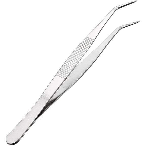 MMOBIEL Stainless Steel Curved Tweezers 8in Serrated Tip 60°