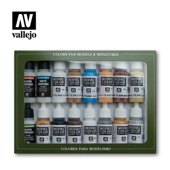 Vallejo Folkstone Special Paint Set,16×17ml Bottles for Hobby Painters, Earth Stone & Folk Tone Acrylics for Medieval Village Wargame Miniature & Terrain