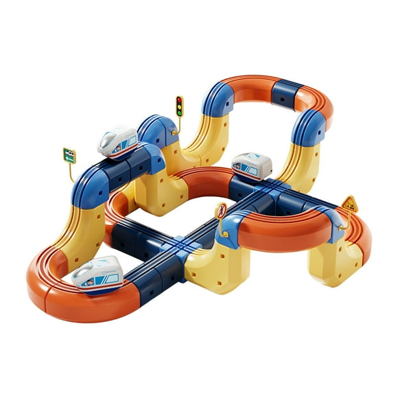 Flexible Motorized Train Track Set with 69 for 3D Embedded Layouts and Educational Learning Play