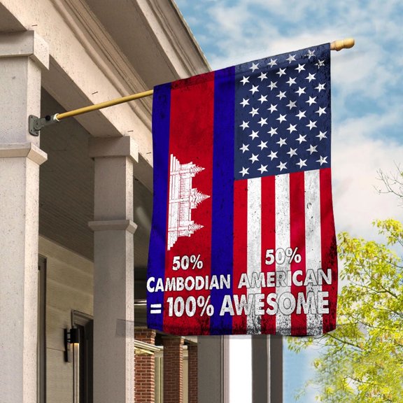 Flag American Half Cambodian Flag Cambodian American Friendship Cambodia U.S.A Patriotic Proud House Flag, Double-Sided Decorative Outdoor Flag, Polyester Yard Flag 29.5 x 39.5 in