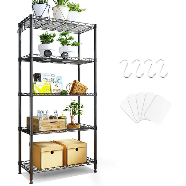 Estante de Almacenamiento de Metal de 5 Niveles(55x30x150CM), Estante Organizador Resistente, Rack Organizador Ajustable, Anaquel, 4 S-Ganchos, 5 Tablero de PP, Cocina, Oficina, Despensa, Microondas