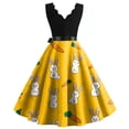 thumbnail image 4 of LWavelet Women's Sleeveless Scalloped Neck Fit-and-Flare Dress, Bunny & Easter Egg Print with Satin Bow Belt for Easter & Casual Outfits Saffron L, 4 of 5