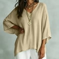 thumbnail image 5 of Women's Draped 3/4 Sleeve Poncho Top V Neck Loose Fit Batwing Blouse Lightweight Flowy Shirts for Fall Travel Daily Wear, Khaki, XL, 5 of 8