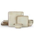 thumbnail image 4 of Vesteel 12 Pieces Square Dinnerware Sets, Ceramic Plates and Bowls Sets for 4, Handmade Reactive Glaze Dishes Set for Kitchen Dining, Microwave & Dishwasher Safe, Khaki, 4 of 9