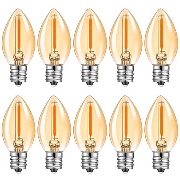 C7 LED Bulbs 0.5W, Amber Glow Night Lights, 2200K Warm Light, E12 Base, 5W Equivalent, Vintage Filament, Non-Dimmable, 10-pack