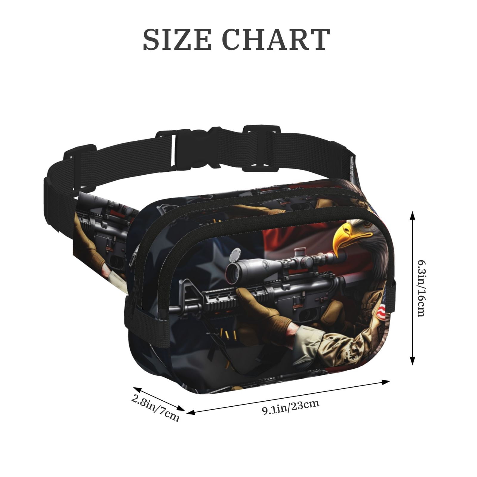 Picia American Bald Eagle Warrior Print Square Double-Layer Waist Bag Mini Adjustable Waist Belt Bag Exercise Running Travel Hiking