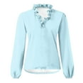 thumbnail image 2 of STETMN Ruffle V Neck T-Shirt for Women Casual Puff Sleeve Cozy Tops Loose Elegant Fall Shirt, 2 of 3