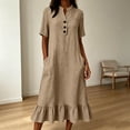 thumbnail image 6 of QUNYINEY Button Dresses for Women Plus Size Fall Midi Short Sleeve Cotton Linen A Line Dress V Neck with Pockets Loose Fit Solid Casual Dresses, 6 of 8