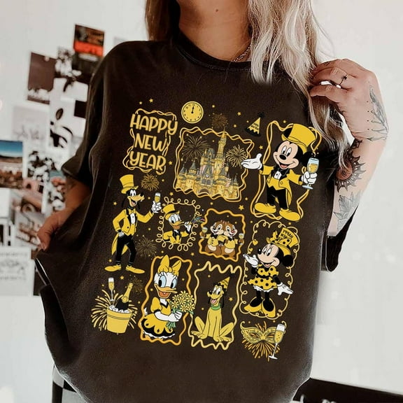 Disney Mickey and Friends New Year Fireworks Magic Castle Comfort Colors Shirt, Disney Mickey and Friends Happy New Year 2026 Shirt, Disneyland Trip Shirt