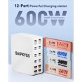 thumbnail image 2 of Estación de carga USB SAIPKYGS Cargador USB C de 600 W y 12 puertos, 2 of 6