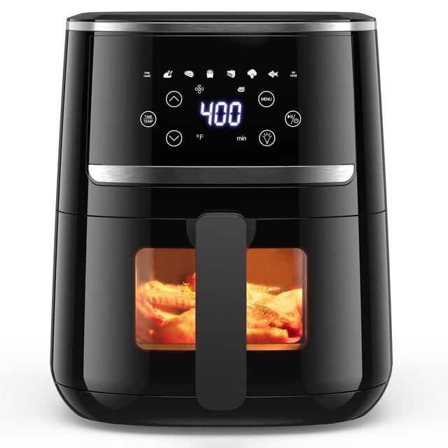 GarveeHome Freidora de aire 5 QT 8 en 1 funciones, freidora de aire con pantalla táctil, freír, asar, hornear, asar, modo precalentar, freidora de aire digital pequeña, cesta antiadherente apta para l