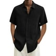 thumbnail image 5 of Hpapadks Mens Shirts Solid Color Short Sleeve Lapel Button Down Blouses Loose Hawaiian Shirt for Men Black XXXL, 5 of 5
