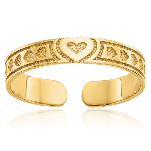 10K Solid Yellow Gold Heart Adjustable Toe Ring Open Midi Band Summer Beach Jewelry