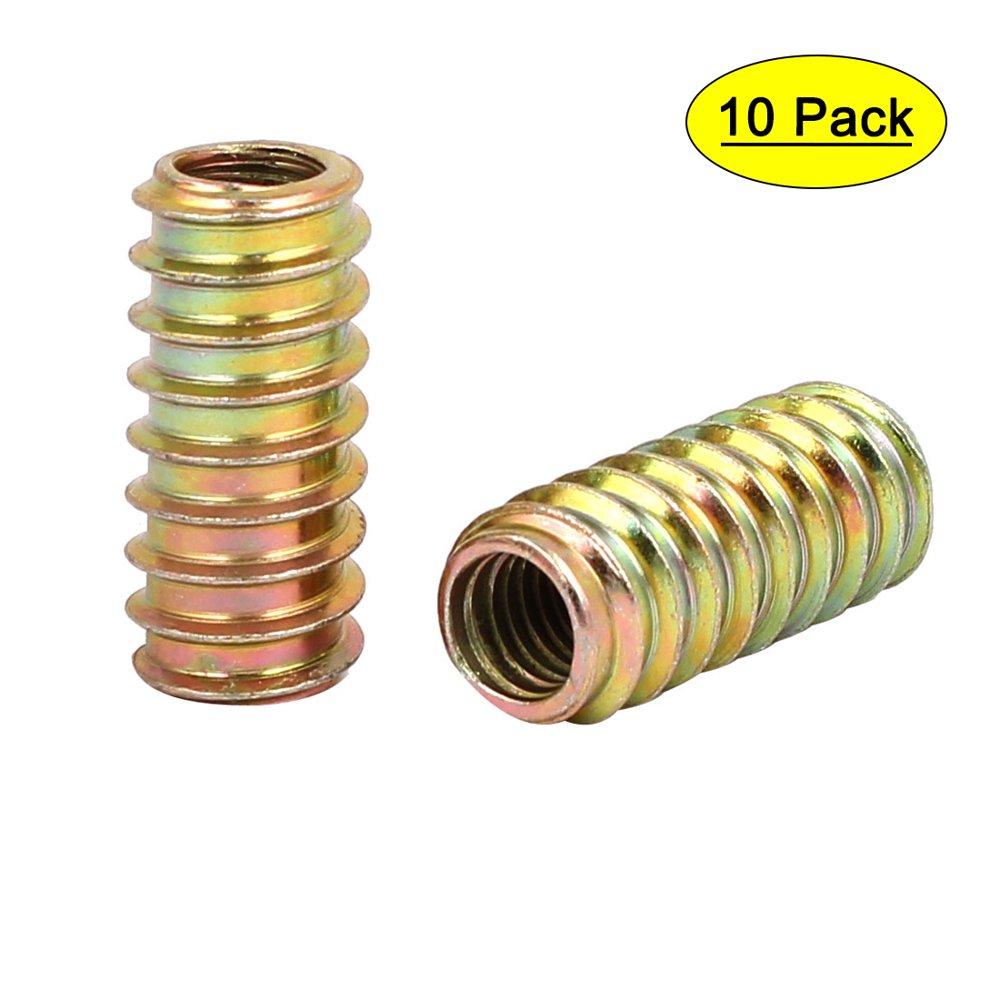 Wood Furniture Fixing Threaded Insert Nut ENut Bronze Tone M8x30mm 10pcs