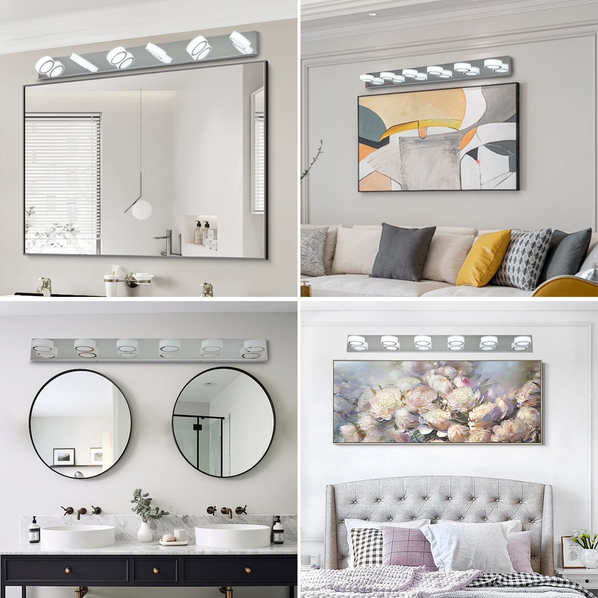 Jopath 45" 6-Light Bathroom Vanity Light, Modern Dimmable LED Round Acrylic Wall Mount Lighting Fixture for Bathroom Vanity Mirror Chrome