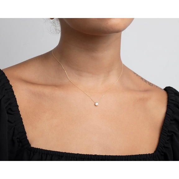 Bluebelljewels 14K Yellow Gold Plated Silver Ladies Round Cut Moissanite Bezel Set Solitaire Pendant