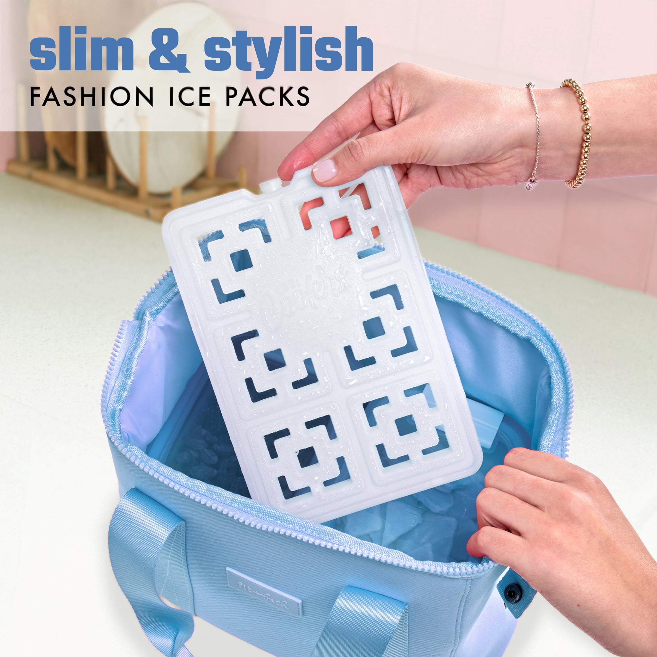 (2 pack) Cool Coolers by Fit + Fresh Slim XL Fashion Ice Packs, Reusable, 2-Pack, White