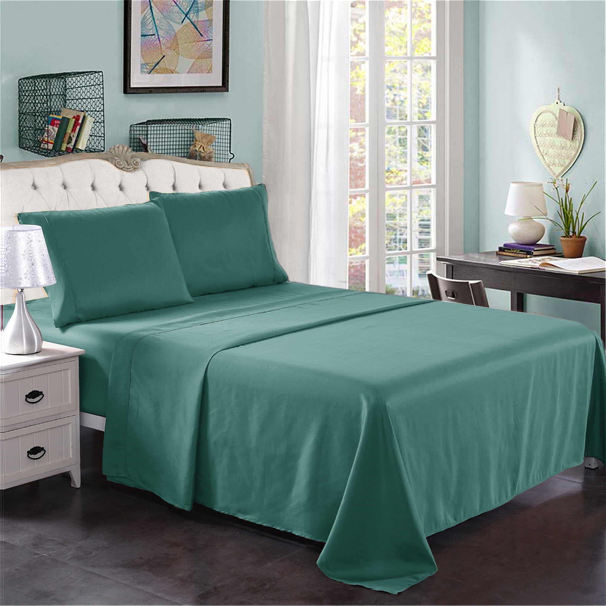 Hotel Luxury Bed Sheets 4 Pieces Extra Soft 18 Deep Pocket Hotel Luxury Bed Sheets 4 Pieces Extra Soft 18 Deep Pocket Brushed Microfiber 2200 Thread Count Wrinkle Resistant Bedding King Teal