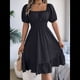 thumbnail image 4 of Vestido Corto Bohemio de Verano para Mujer, con Escote Cuadrado, Mangas Abullonadas, Hombros Descubiertos, Fruncido, Informal, de Corte A, con . Negro XL, 4 of 10