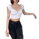 thumbnail image 3 of Txlixc Mujeres Moda Manga corta Color sólido Tops Elegante fuera del hombro Crop Top Txlixc Sexy, 3 of 9
