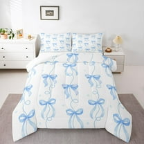 Homewish Lovely Bow Knot Bedding Comforter Set,Cartoon Bowtie Ribbon Twin Comforter Sets,Blue White Bedding Set For Girl Kids,Microfiber Bedroom Decor,2pcs