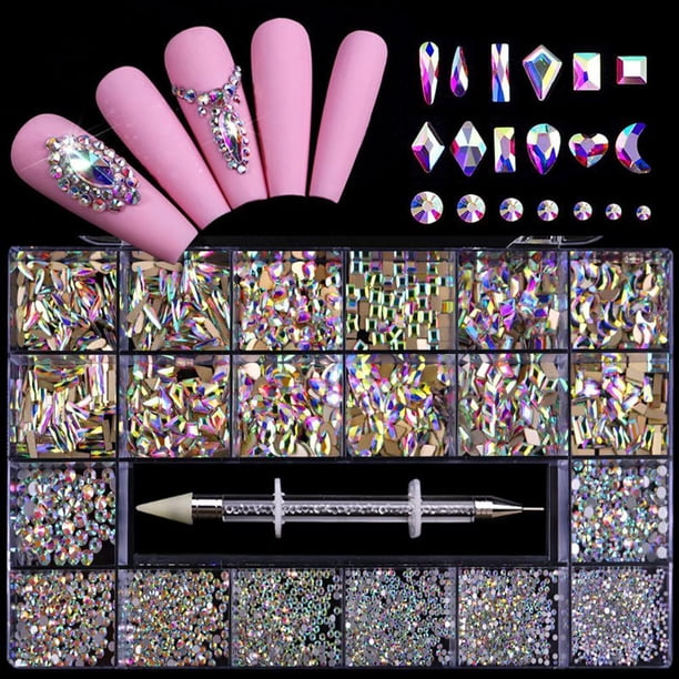 Diamantes De Imitación Para Uñas, Kit Profesional De Cristal Para Uñas, 9000 Uds., Cristal De Múltiples Formas, Diamantes De Imitación Ab, Suministros Para Decoración De Uñas, Accesorios 21 Rejillas Yuarrent CE007388-09
