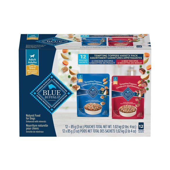 Blue Buffalo Garnitures Appétissantes Assortiment de Nourriture Humide Naturelle pour Chiens, Poulet et Boeuf 100g